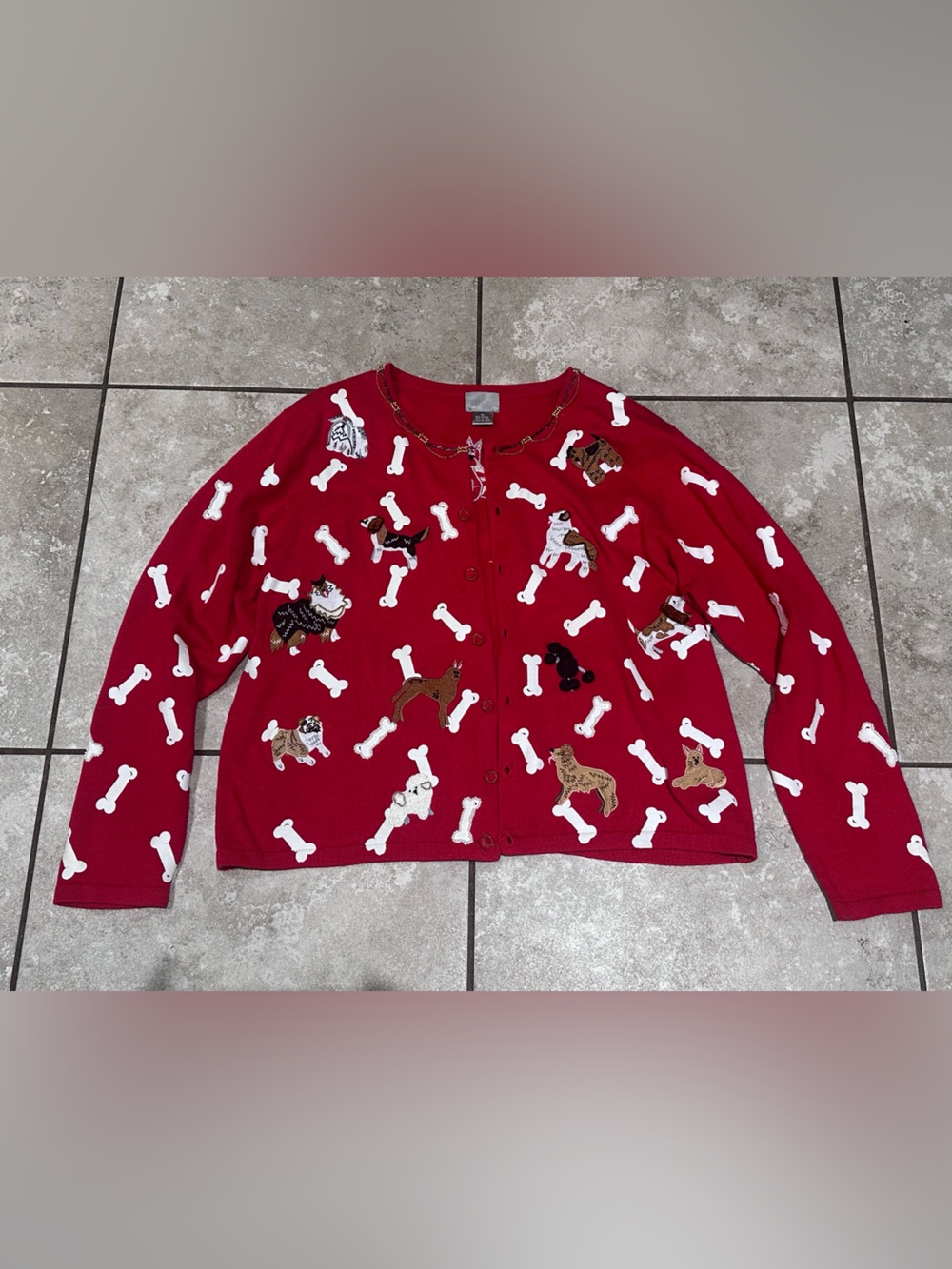 Vintage Berek Beaded Dog Lover Sweater Dogs Poodle Terrier Beagle Shepherd XL